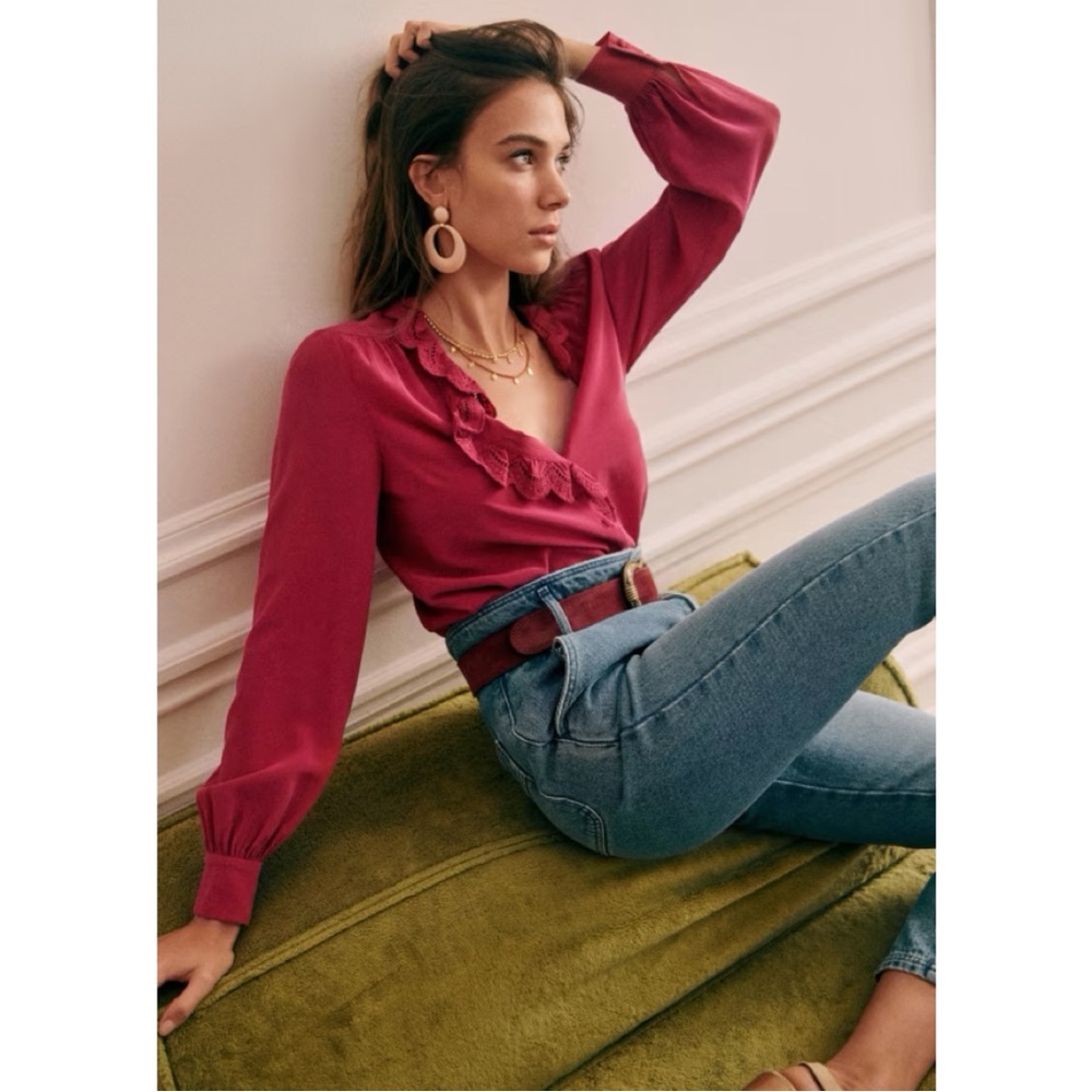 NWT Sezane Silk Blouse in Magenta size 6